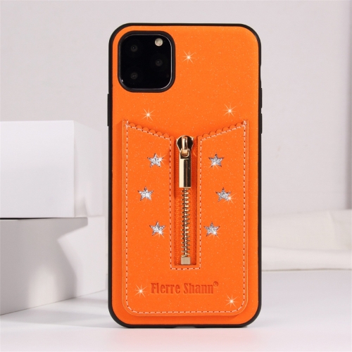 

For iPhone 11 Pro Starry Sky Star Zipper Protective Case with Card Slot(Orange)