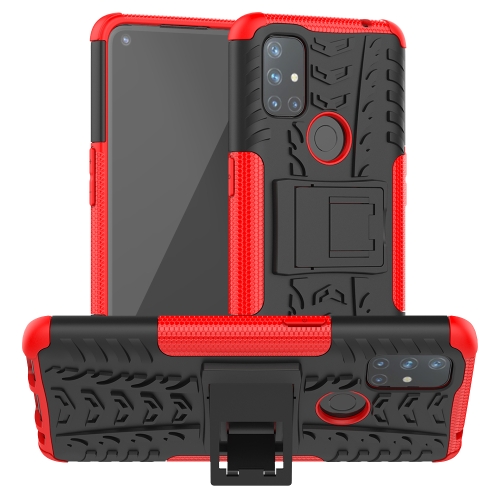 

For OnePlus Nord N10 5G Tire Texture Shockproof TPU+PC Protective Case with Holder(Red)