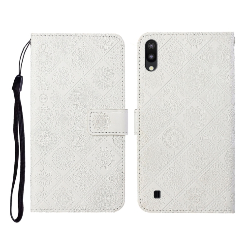 

For Samsung Galaxy A10 / M10 Ethnic Style Embossed Pattern Horizontal Flip Leather Case with Holder & Card Slots & Wallet & Lanyard(White)