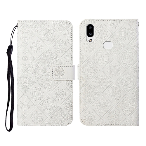 

For Samsung Galaxy A10s Ethnic Style Embossed Pattern Horizontal Flip Leather Case with Holder & Card Slots & Wallet & Lanyard(White)