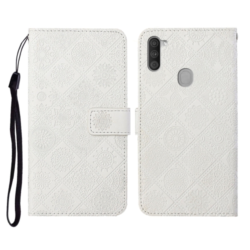 

For Samsung Galaxy A11 Ethnic Style Embossed Pattern Horizontal Flip Leather Case with Holder & Card Slots & Wallet & Lanyard(White)