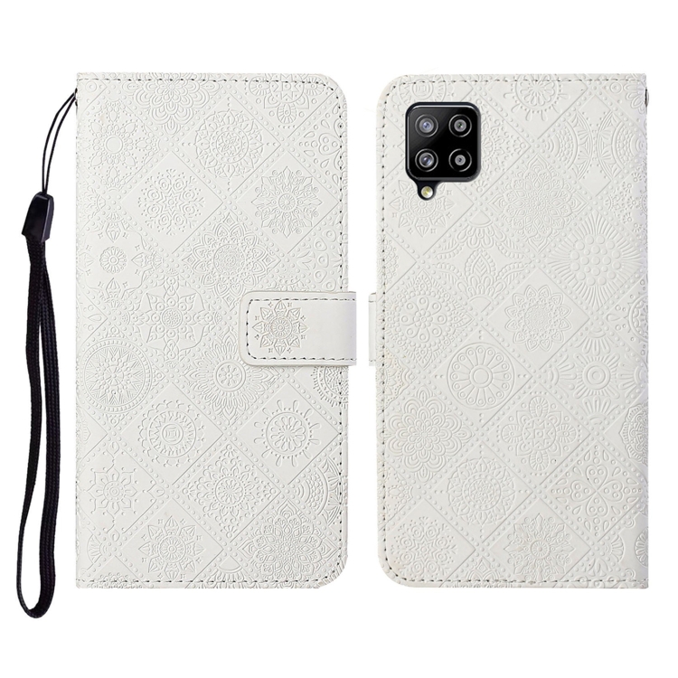 

For Samsung Galaxy A12 Ethnic Style Embossed Pattern Horizontal Flip Leather Case with Holder & Card Slots & Wallet & Lanyard(White)