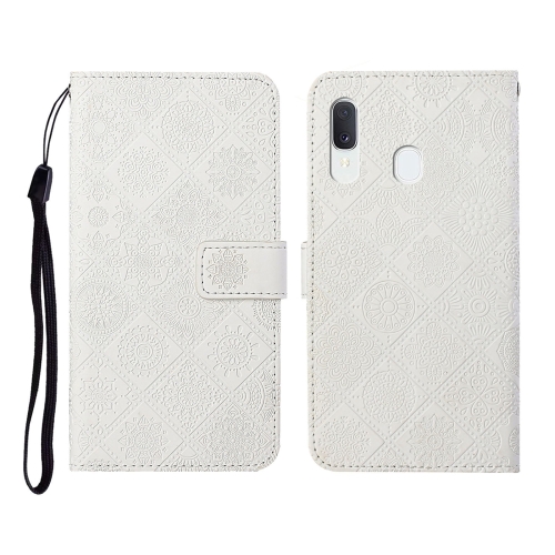 

For Samsung Galaxy A20 / A30 Ethnic Style Embossed Pattern Horizontal Flip Leather Case with Holder & Card Slots & Wallet & Lanyard(White)