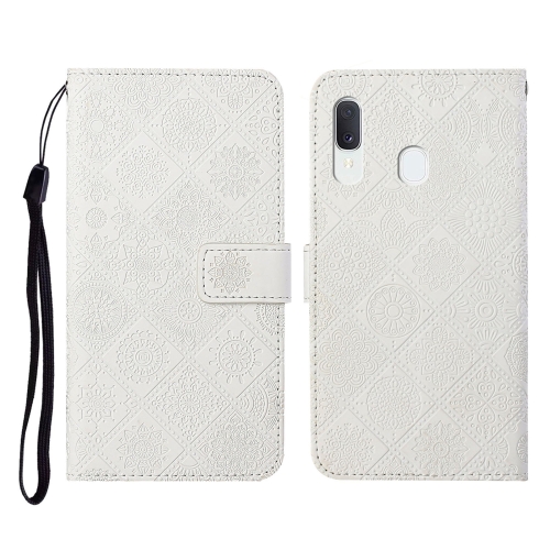 

For Samsung Galaxy A20e Ethnic Style Embossed Pattern Horizontal Flip Leather Case with Holder & Card Slots & Wallet & Lanyard(White)