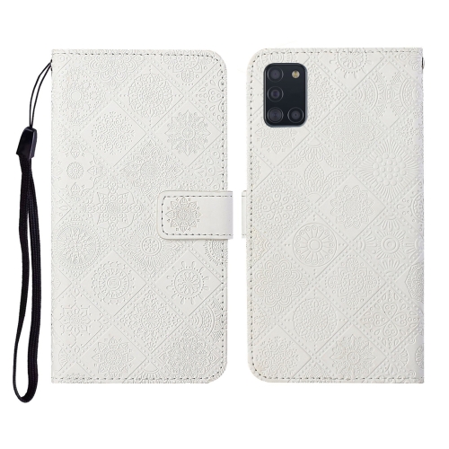 

For Samsung Galaxy A31 Ethnic Style Embossed Pattern Horizontal Flip Leather Case with Holder & Card Slots & Wallet & Lanyard(White)