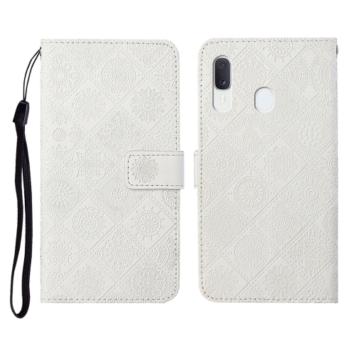 

For Samsung Galaxy A40 Ethnic Style Embossed Pattern Horizontal Flip Leather Case with Holder & Card Slots & Wallet & Lanyard(White)