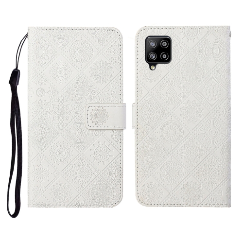 

For Samsung Galaxy A42 5G Ethnic Style Embossed Pattern Horizontal Flip Leather Case with Holder & Card Slots & Wallet & Lanyard(White)