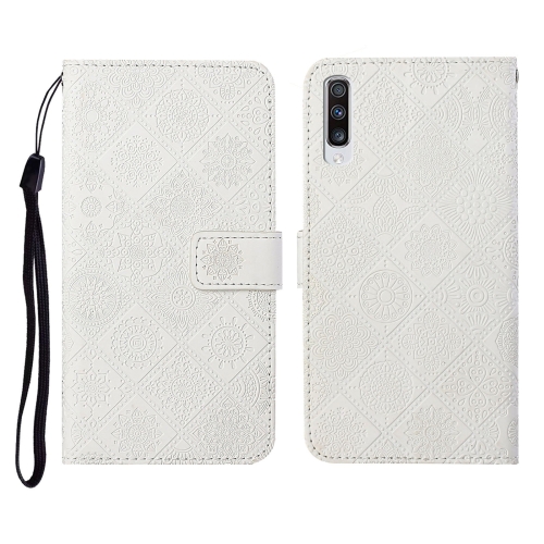 

For Samsung Galaxy A50 Ethnic Style Embossed Pattern Horizontal Flip Leather Case with Holder & Card Slots & Wallet & Lanyard(White)