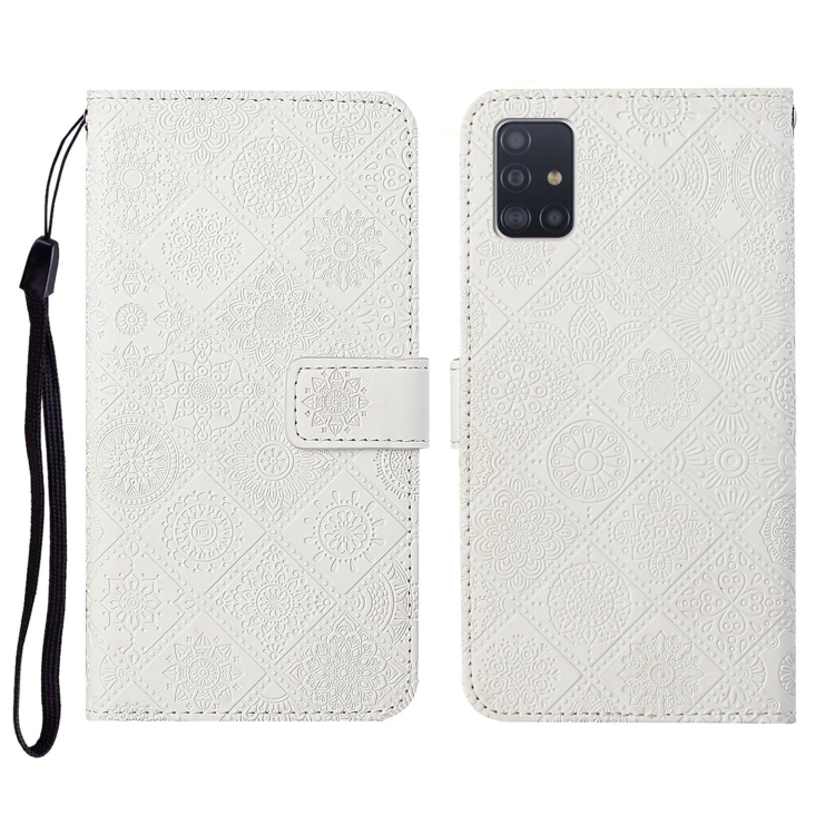 

For Samsung Galaxy A71 Ethnic Style Embossed Pattern Horizontal Flip Leather Case with Holder & Card Slots & Wallet & Lanyard(White)