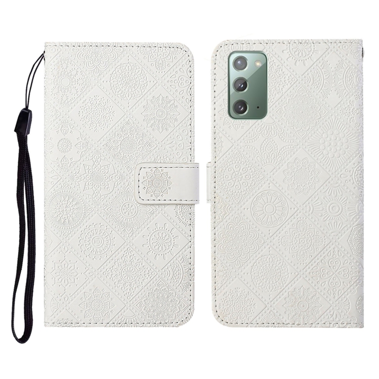 

For Samsung Galaxy Note20 Ethnic Style Embossed Pattern Horizontal Flip Leather Case with Holder & Card Slots & Wallet & Lanyard(White)