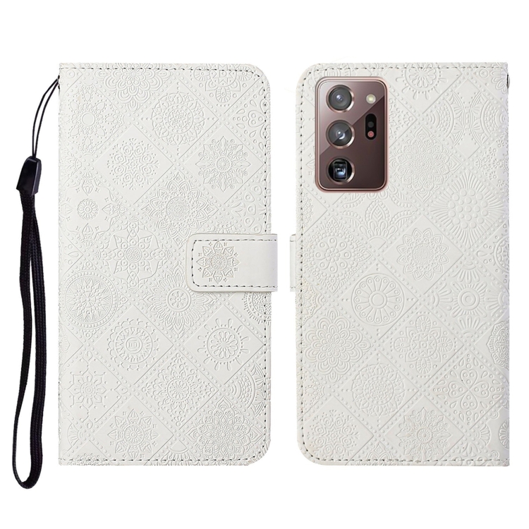 

For Samsung Galaxy Note20 Ultra Ethnic Style Embossed Pattern Horizontal Flip Leather Case with Holder & Card Slots & Wallet & Lanyard(White)