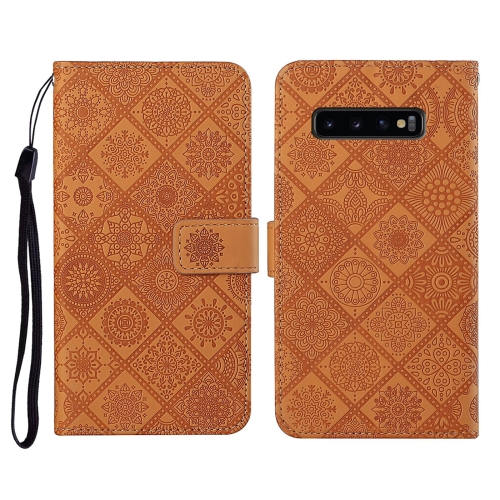 

For Samsung Galaxy S10 Ethnic Style Embossed Pattern Horizontal Flip Leather Case with Holder & Card Slots & Wallet & Lanyard(Brown)