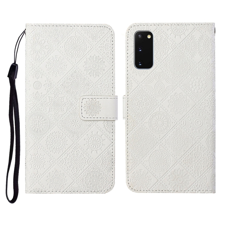 

For Samsung Galaxy S20 Ethnic Style Embossed Pattern Horizontal Flip Leather Case with Holder & Card Slots & Wallet & Lanyard(White)