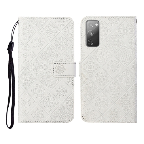 

For Samsung Galaxy S20 FE Ethnic Style Embossed Pattern Horizontal Flip Leather Case with Holder & Card Slots & Wallet & Lanyard(White)