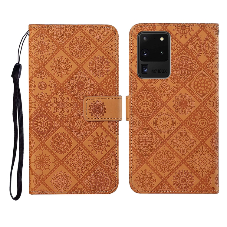 

For Samsung Galaxy S20 Ultra Ethnic Style Embossed Pattern Horizontal Flip Leather Case with Holder & Card Slots & Wallet & Lanyard(Brown)