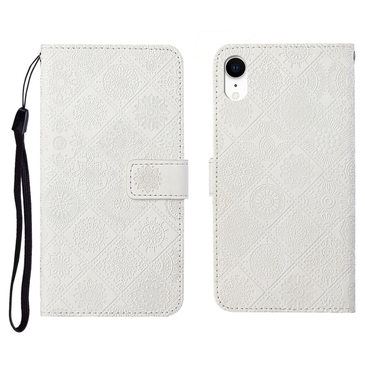 

Ethnic Style Embossed Pattern Horizontal Flip Leather Case with Holder & Card Slots & Wallet & Lanyard For iPhone XR(White)