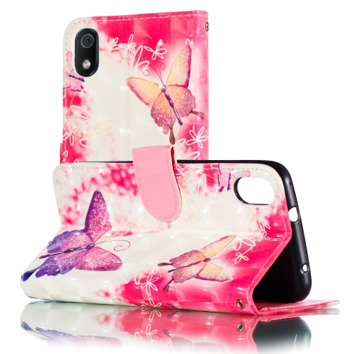 

For Xiaomi Redmi 7A 3D Pattern Colored Drawing Horizontal Flip Leather Case with Holder & Card Slots & Wallet & Lanyard(Pink Butterfly)