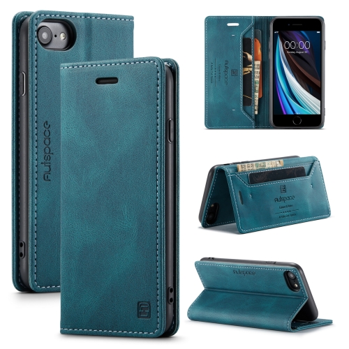 

AutSpace A01 Retro Skin-feel Crazy Horse Texture Horizontal Flip Leather Case with Holder & Card Slots & Wallet & RFID For iPhone SE 2020 / 8 / 7(Blue)