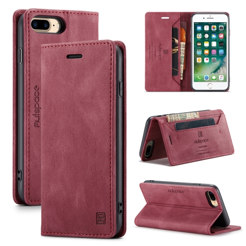 

AutSpace A01 Retro Skin-feel Crazy Horse Texture Horizontal Flip Leather Case with Holder & Card Slots & Wallet & RFID For iPhone 8 Plus / 7 Plus(Wine Red)