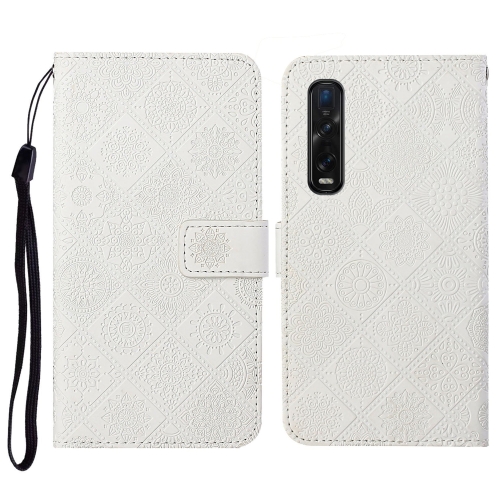 

For OPPO Find X2 Pro Ethnic Style Embossed Pattern Horizontal Flip Leather Case with Holder & Card Slots & Wallet & Lanyard(White)