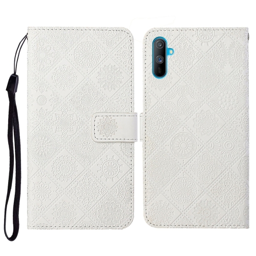 

For OPPO Realme C3 Ethnic Style Embossed Pattern Horizontal Flip Leather Case with Holder & Card Slots & Wallet & Lanyard(White)