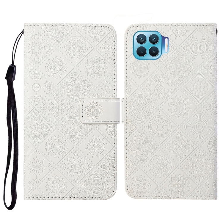 

For OPPO Reno4 Lite Ethnic Style Embossed Pattern Horizontal Flip Leather Case with Holder & Card Slots & Wallet & Lanyard(White)