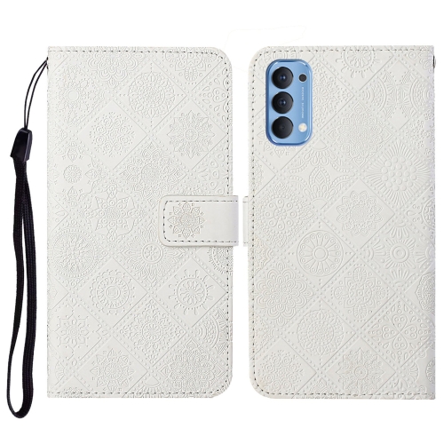 

For OPPO Reno4 Pro Ethnic Style Embossed Pattern Horizontal Flip Leather Case with Holder & Card Slots & Wallet & Lanyard(White)