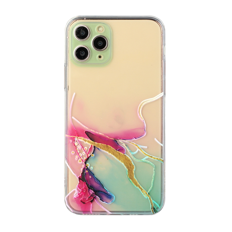 

Hollow Marble Pattern TPU Straight Edge Fine Hole Protective Case For iPhone 11 Pro Max(Red Green)