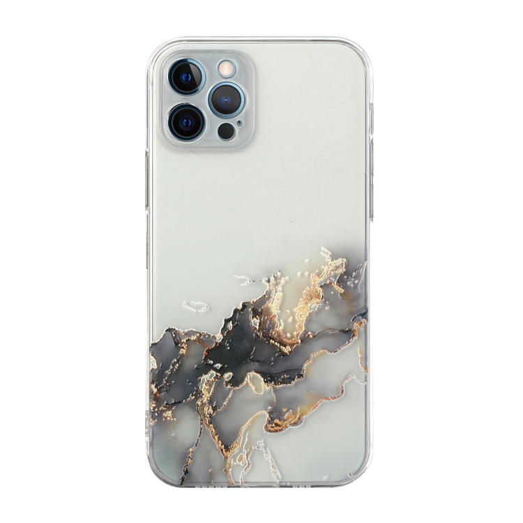 

Hollow Marble Pattern TPU Straight Edge Fine Hole Protective Case For iPhone 12 Pro(Black)