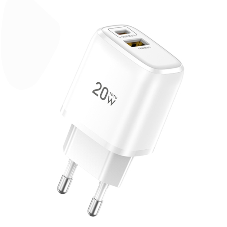 

TOTUDESIGN CACQ-012 Rhinoceros Series 20W Type-C / USB-C + USB Travel Charger Power Adapter, EU Plug(White)