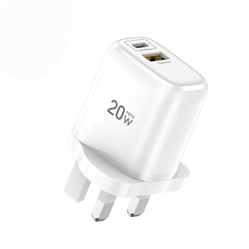 

TOTUDESIGN CACQ-013 Rhinoceros Series 20W Type-C / USB-C + USB Travel Charger Power Adapter, UK Plug(White)