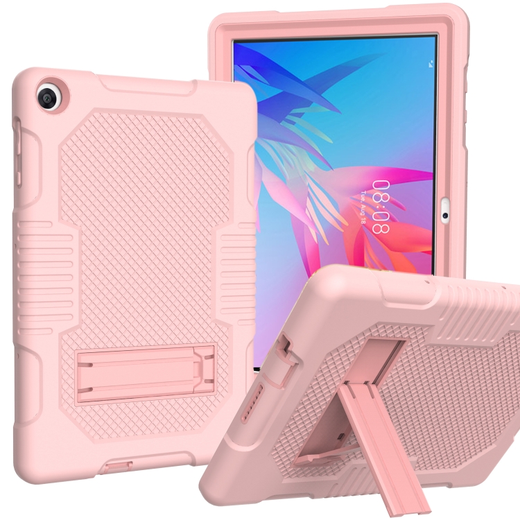 

For Huawei MatePad T10 Contrast Color Robot Shockproof Silicone + PC Protective Case with Holder(Rose Gold)