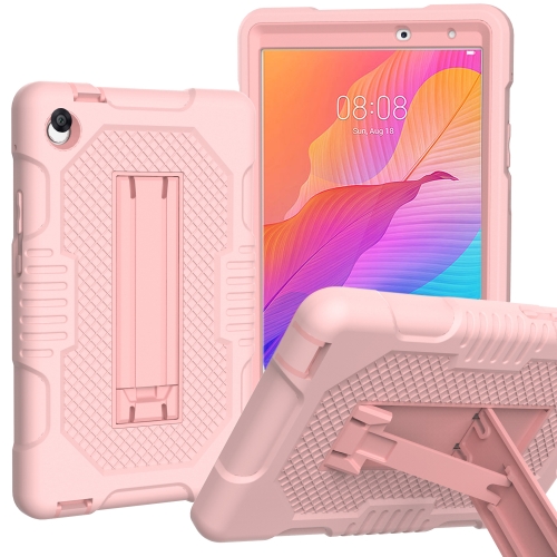 

For Huawei MatePad T8 8.0(2020) Contrast Color Robot Shockproof Silicone + PC Protective Case with Holder(Rose Gold)
