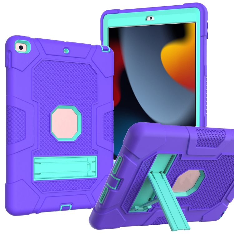 

Contrast Color Robot Shockproof Silicone + PC Protective Case with Holder For iPad 10.2 (2019) / (2020) (Purple Mint Green)