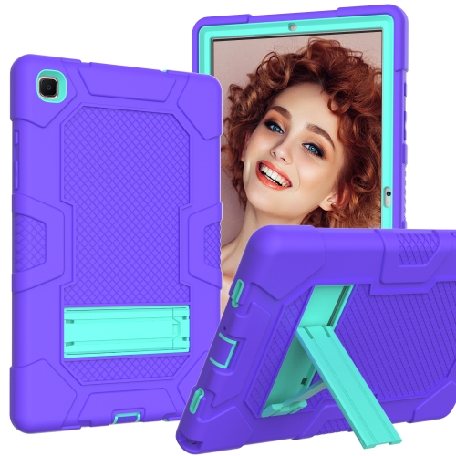 

For Samsung Galaxy Tab A7 10.4 (2020) T500 / T505 Contrast Color Robot Shockproof Silicone + PC Protective Case with Holder(Purple Mint Green)
