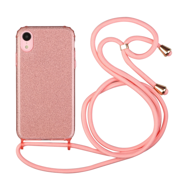 

Glitter Powder Shockproof TPU Protective Case with Lanyard For iPhone XR(Pink)