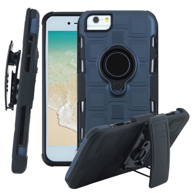 

For iPhone 6 / 7 / 8 3 In 1 Cube PC + TPU Protective Case with 360 Degrees Rotate Black Ring Holder(Navy Blue)