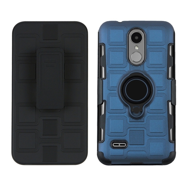 

For LG K4 (2017) EU Version 3 In 1 Cube PC + TPU Protective Case with 360 Degrees Rotate Black Ring Holder(Navy Blue)