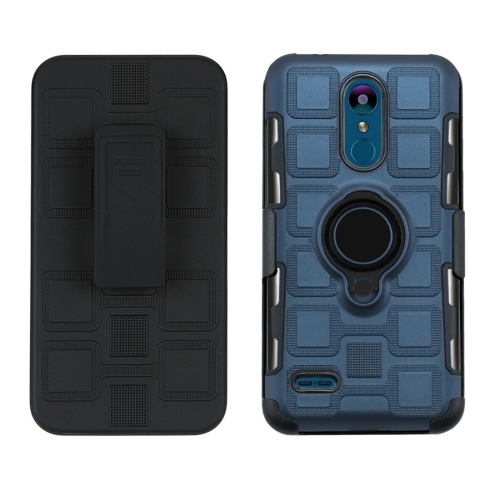 

For LG K8 (2018) 3 In 1 Cube PC + TPU Protective Case with 360 Degrees Rotate Black Ring Holder(Navy Blue)