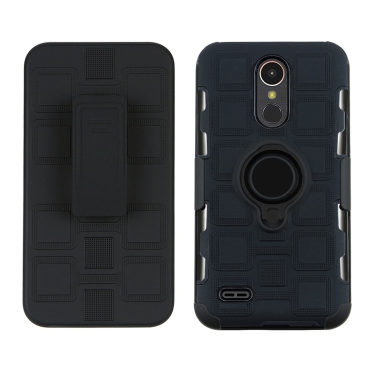 

For LG K10 (2017) EU / US Version 3 In 1 Cube PC + TPU Protective Case with 360 Degrees Rotate Black Ring Holder(Black)