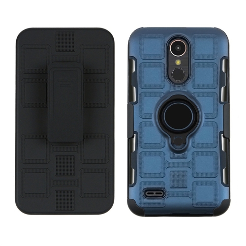 

For LG K10 (2017) EU / US Version 3 In 1 Cube PC + TPU Protective Case with 360 Degrees Rotate Black Ring Holder(Navy Blue)