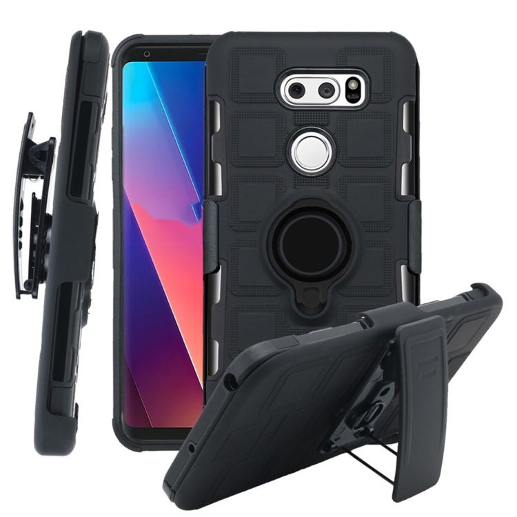 

For LG V30 3 In 1 Cube PC + TPU Protective Case with 360 Degrees Rotate Black Ring Holder(Black)