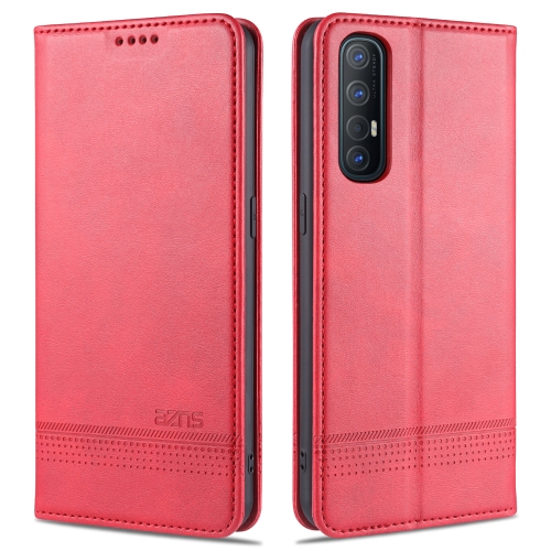 

For OPPO Reno3 Pro AZNS Magnetic Calf Texture Horizontal Flip Leather Case with Card Slots & Holder & Wallet(Red)