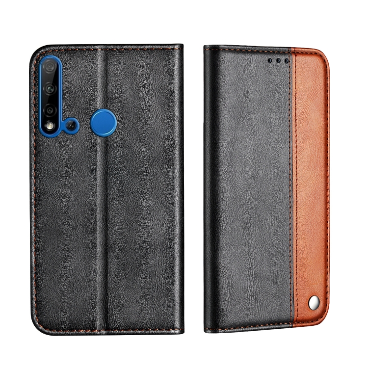 

For Huawei P20 Lite 2019 Business Solid Color Stitching Horizontal Flip Leather Case, with Holder & Card Slots & Wallet & Lanyard(Brown)
