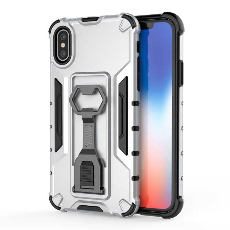 

Peacock Style PC + TPU Protective Case with Bottle Opener For iPhone X / XS(Silver)
