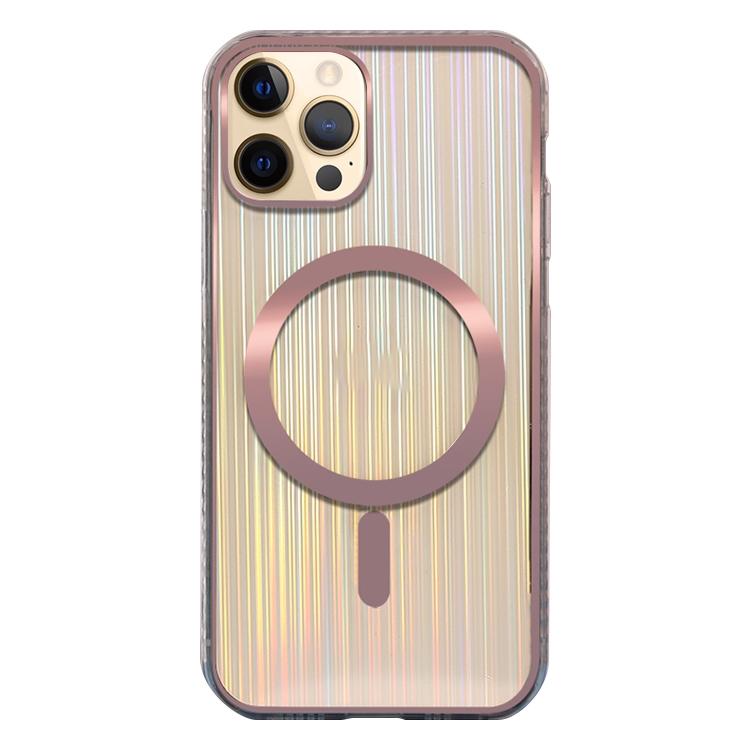 

Colorful Laser Magsafe Case TPU Magnetic Protective Case For iPhone 12 Pro Max(Brushed Rose Gold)