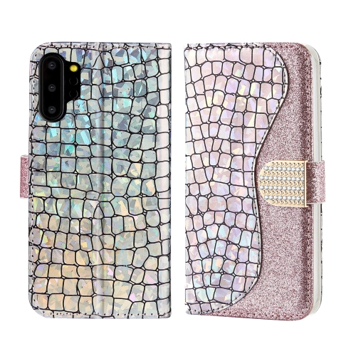 

For Galaxy Note10+ Laser Glitter Powder Matching Crocodile Texture Horizontal Flip Leather Case, with Card Slots & Holder(Silver)