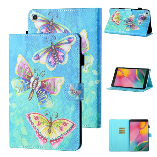 

For Samsung Galaxy Tab A 8.0 (2019) T290/T295 Coloured Drawing Stitching Horizontal Flip Leather Case with Holder & Card Slot (Colorful Butterflies)