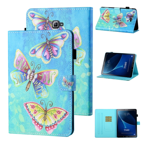 

For Samsung Galaxy Tab A 10.1 (2016) T580/T585 Coloured Drawing Stitching Horizontal Flip Leather Case with Holder & Card Slot & Sleep / Wake-up Function(Colorful Butterflies)