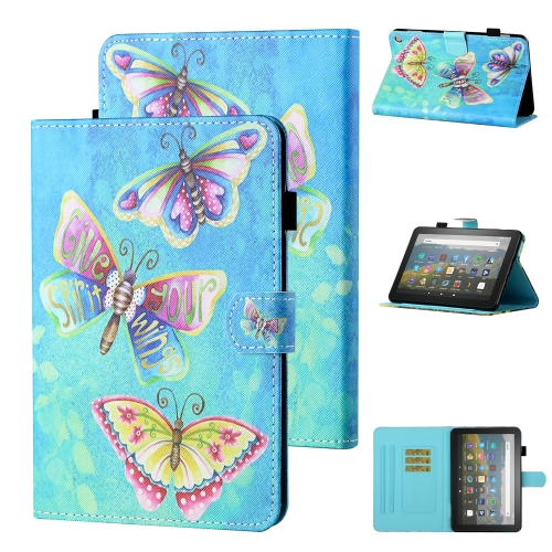 

For Amazon Kindle Fire HD8 (2020) Coloured Drawing Stitching Horizontal Flip Leather Case with Holder & Card Slot & Sleep / Wake-up Function(Colorful Butterflies)